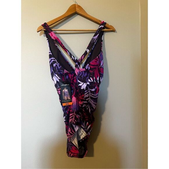 Eddie Bauer Women’s Size XXL Ruched Shaping One Piece Swimsuit Purple UV NWT - Picture 6 of 11